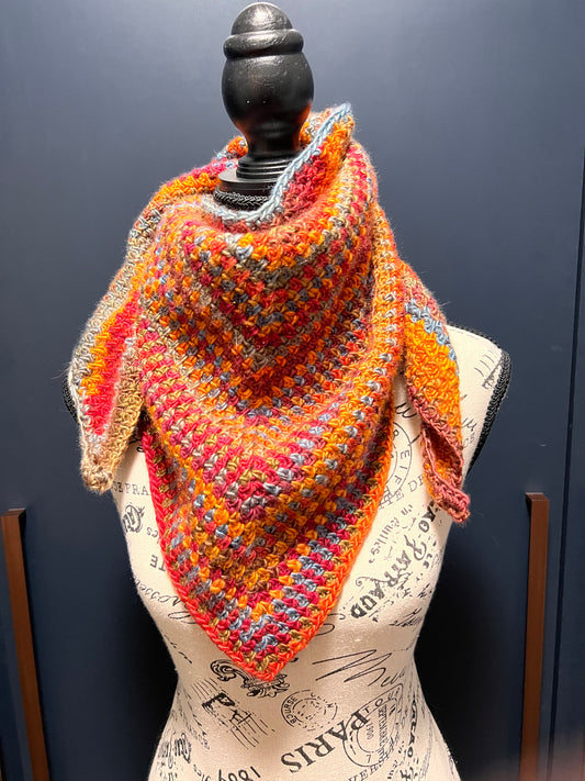 Vibrant Autumn Colors Triangle Scarf / Shawl - Ready to Ship