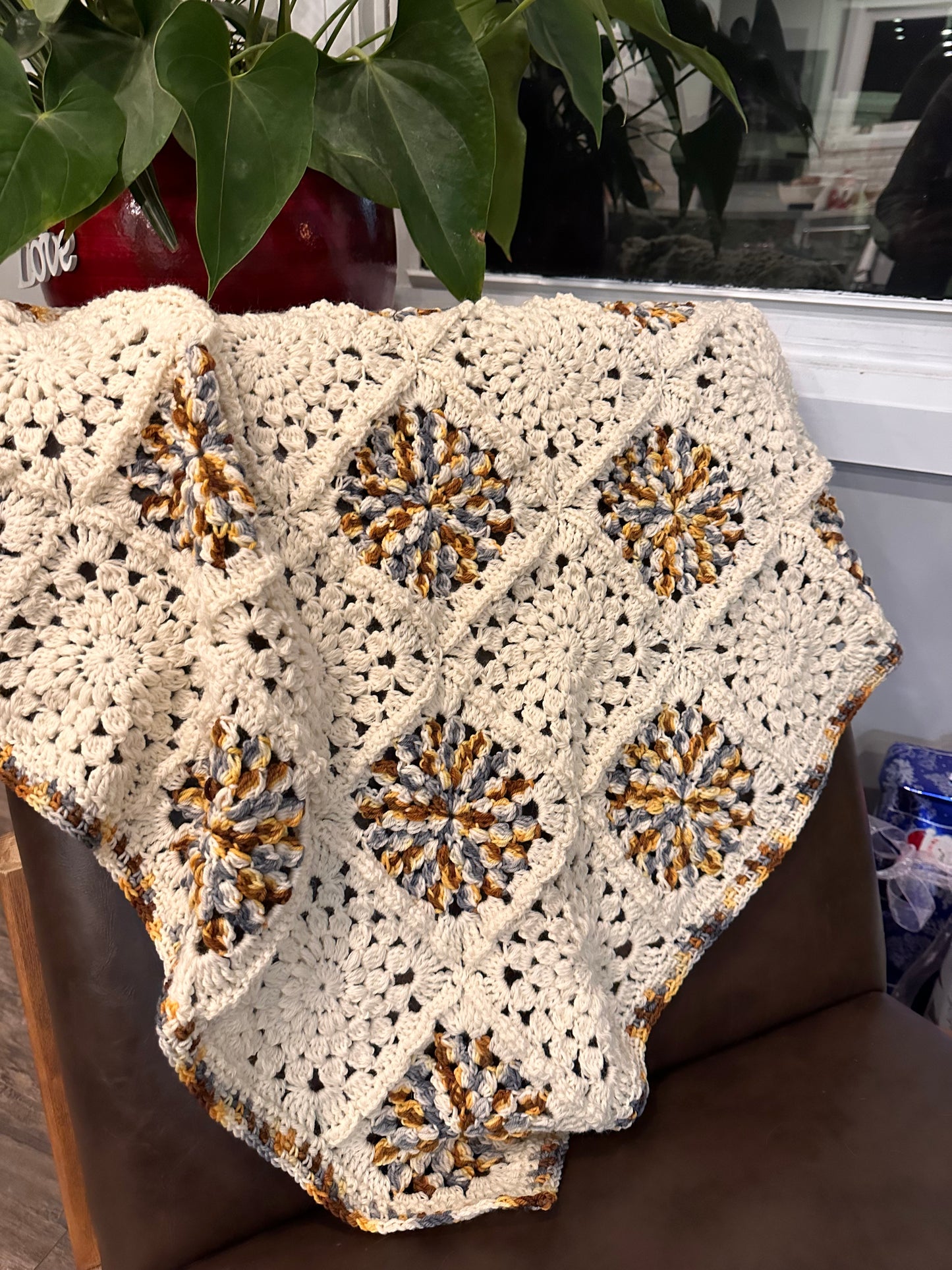 Timeless Granny Square Crochet Throw Blanket 28 x 33 - Hand Dyed Merino Wool