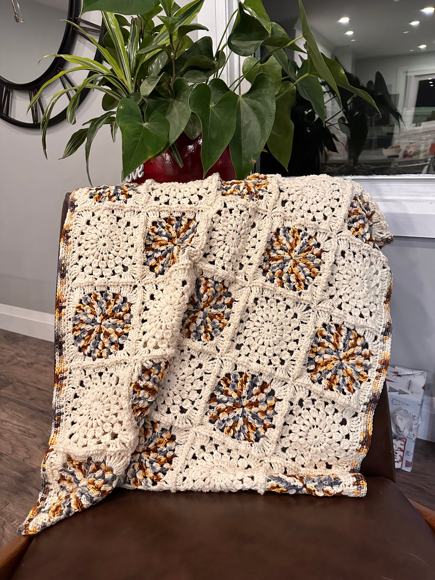 Timeless Granny Square Crochet Throw Blanket 28 x 33 - Hand Dyed Merino Wool