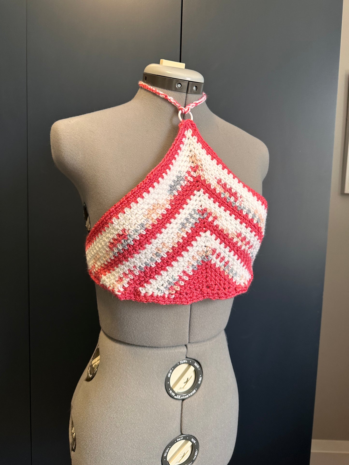 Coral White and Grey Beachy Crop Top - 100% Acrylic