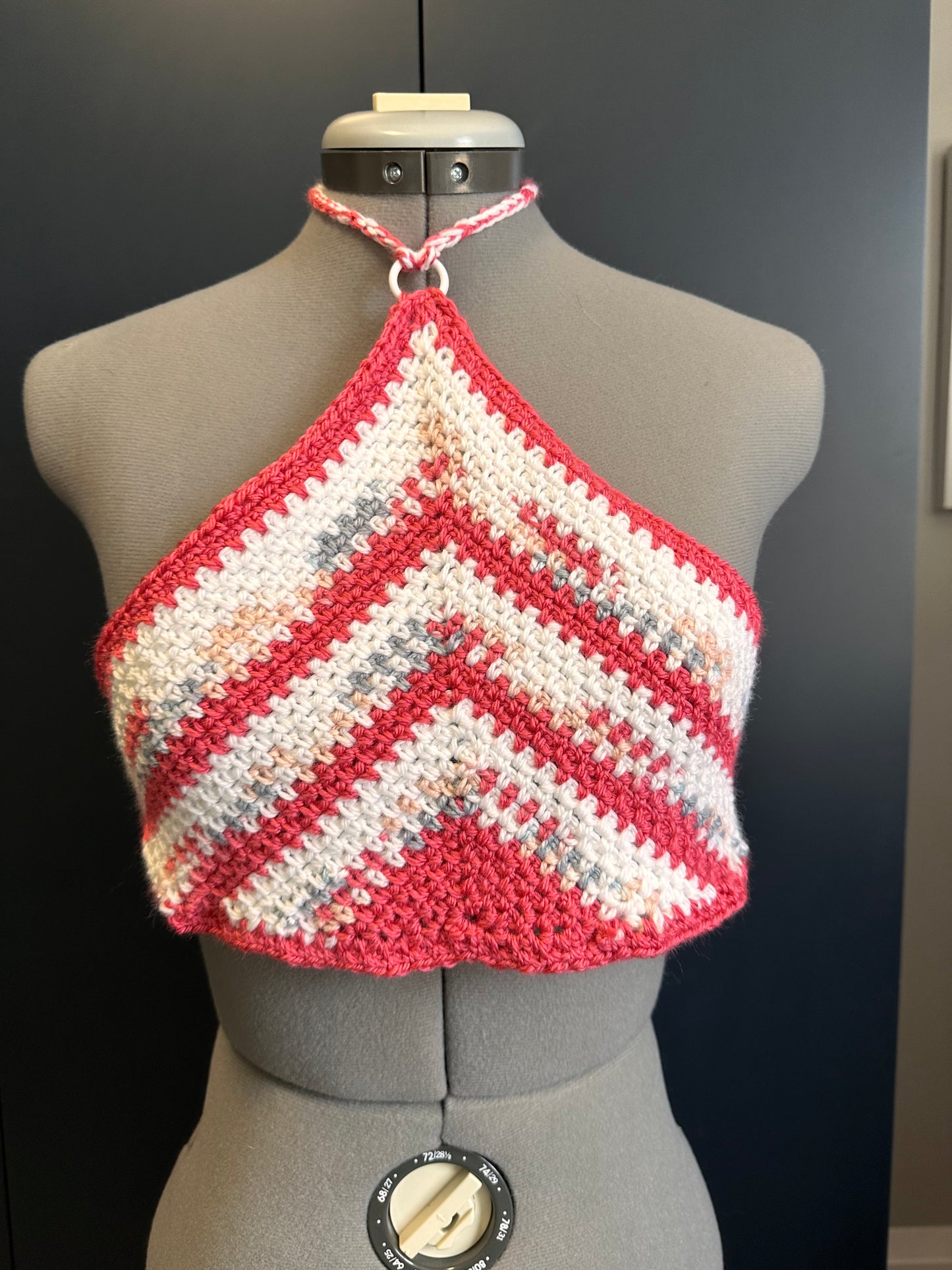 Coral White and Grey Beachy Crop Top - 100% Acrylic