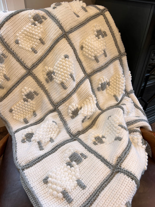 PDF PATTERN: Counting Sheep Reversible Blanket - Crochet One Side Patchwork Fabric on Reverse